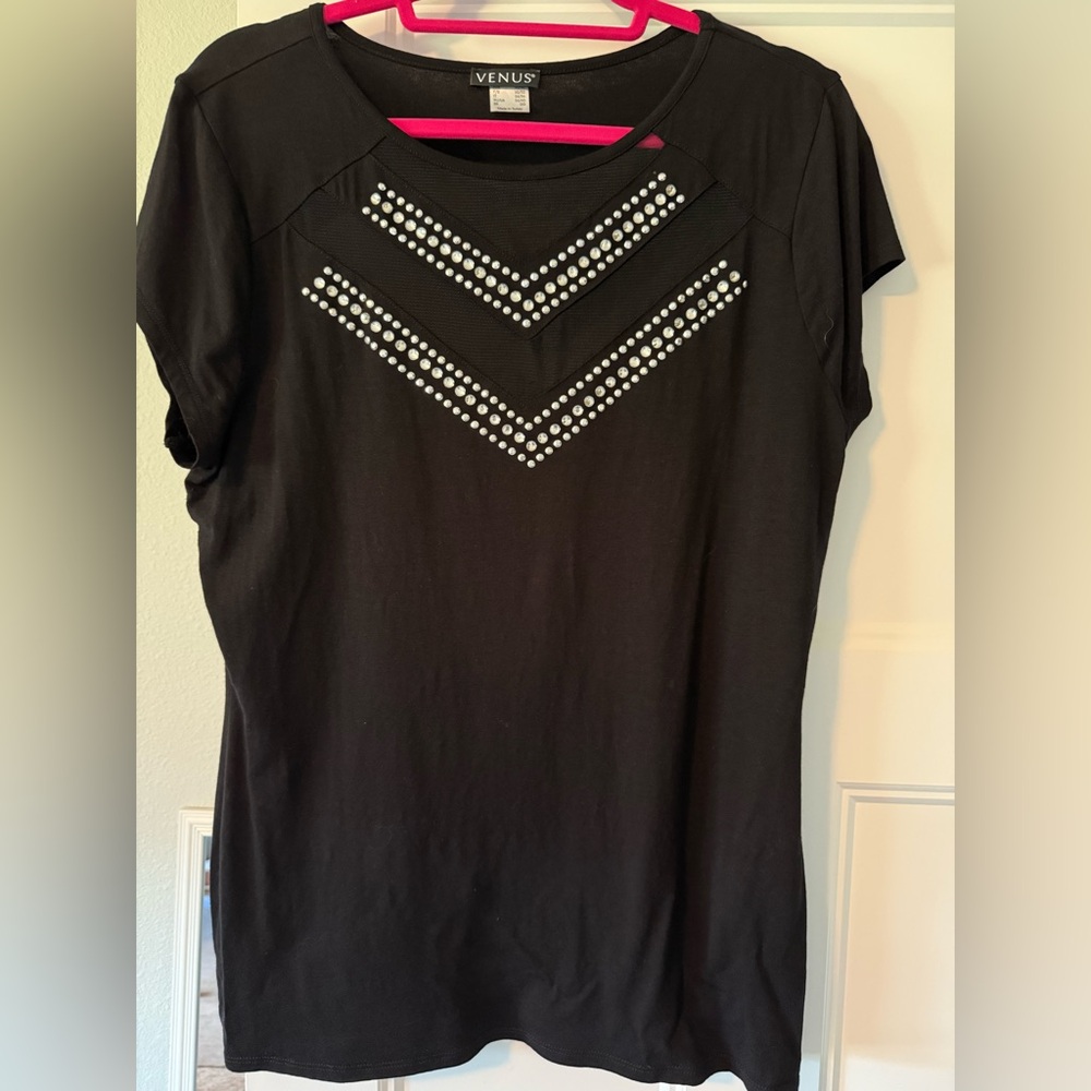 VENUS Black Studded Short Sleeve Top